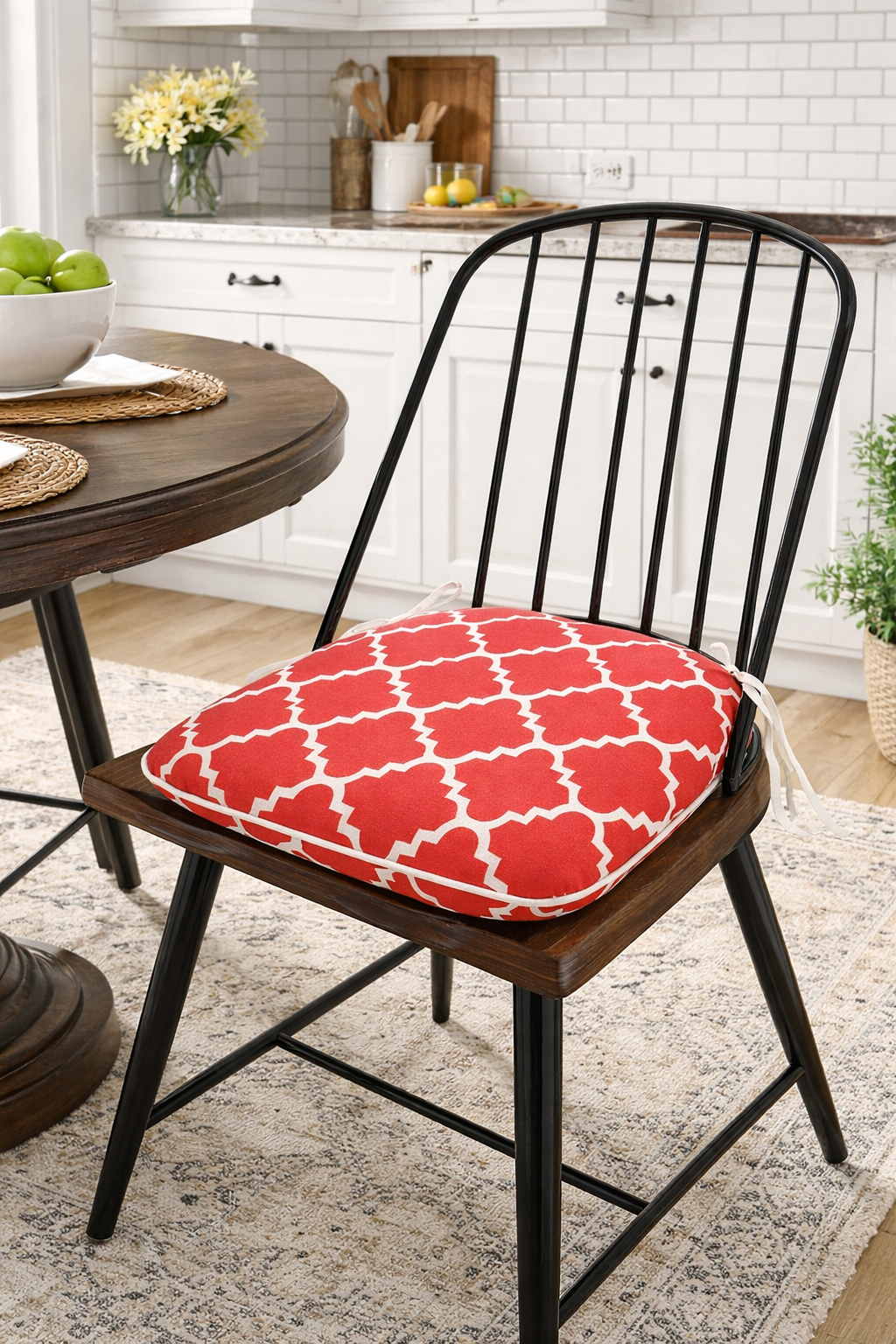 Outdoor Chair Cushions with Straps - Set of 4, Plaid Red