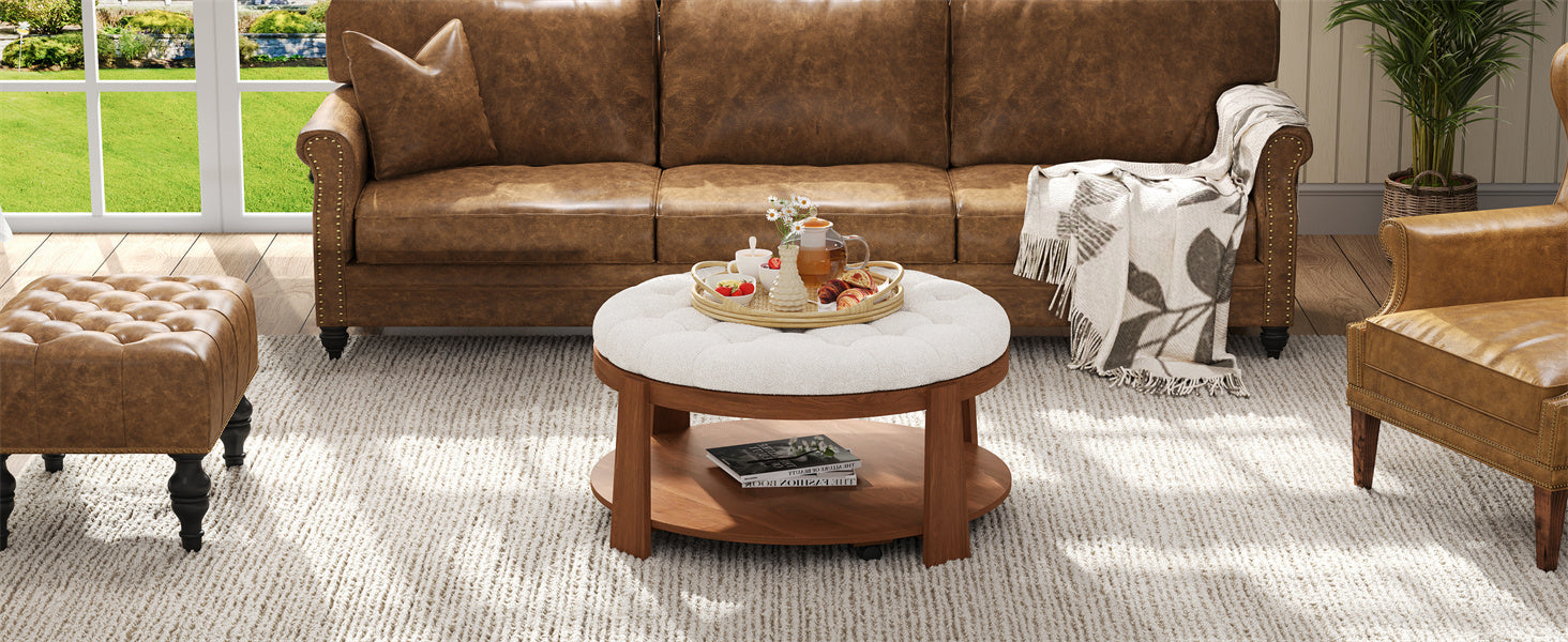 Modern Large Round Ottoman Coffee Table 2-Tier