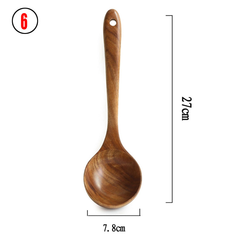 Teak Natural Thai Wood Tableware Spoon Ladle Turner Kitchen Tool Set-14