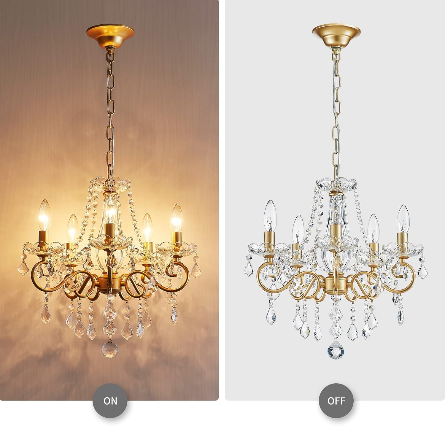 Mini Crystal Chandelier K9 Lighting 5 Bulbs Living Room Gold-3