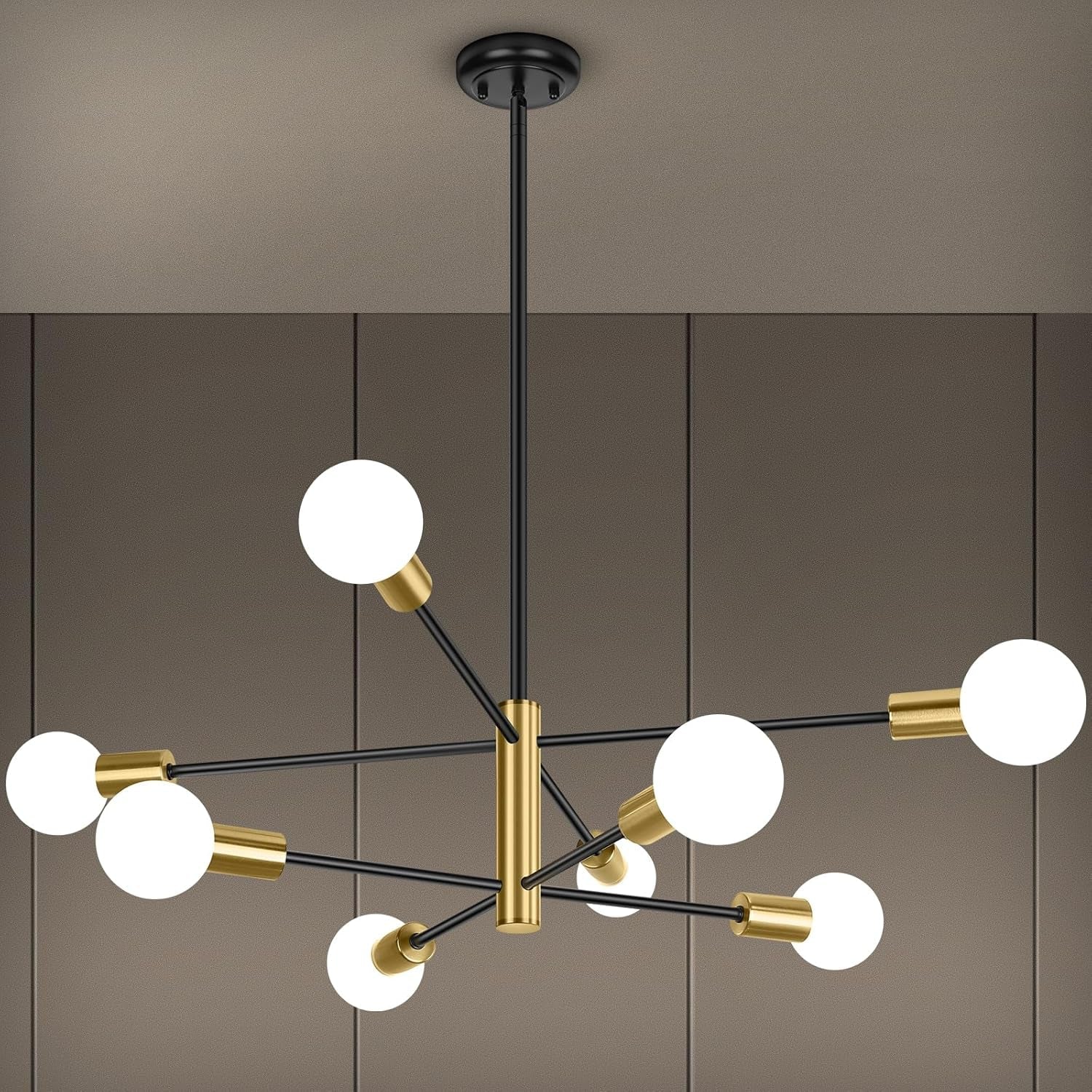 Eight Light Modern Sputnik Chandelier Black And Gold