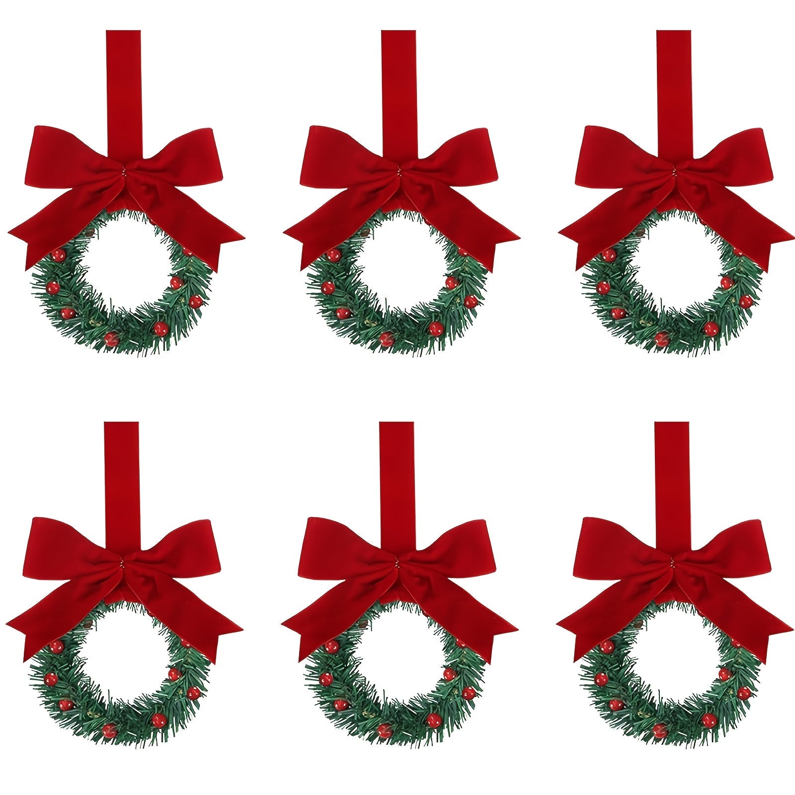 Small Christmas Wreaths with Red Bows (6pcs)-0