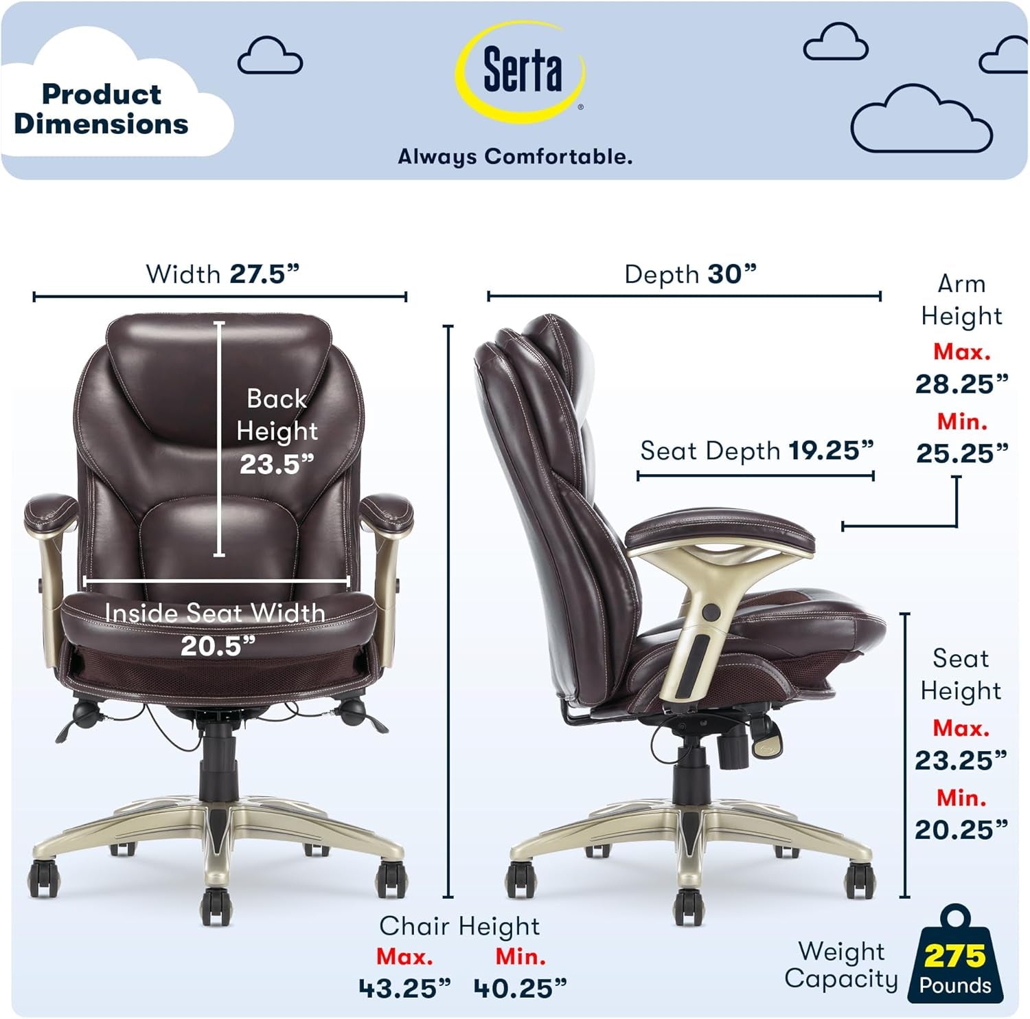 Claremont Ergonomic Office Chair Lumbar Support Chestnut