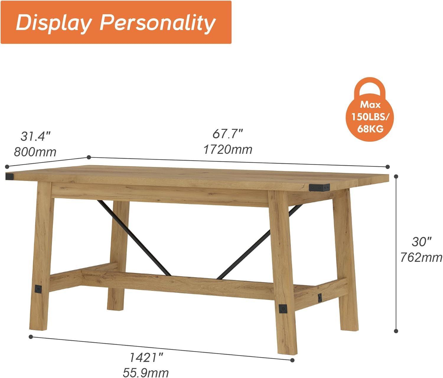 Oak Brown Farmhouse Dining Table 67 Inch Seats 4 To 6