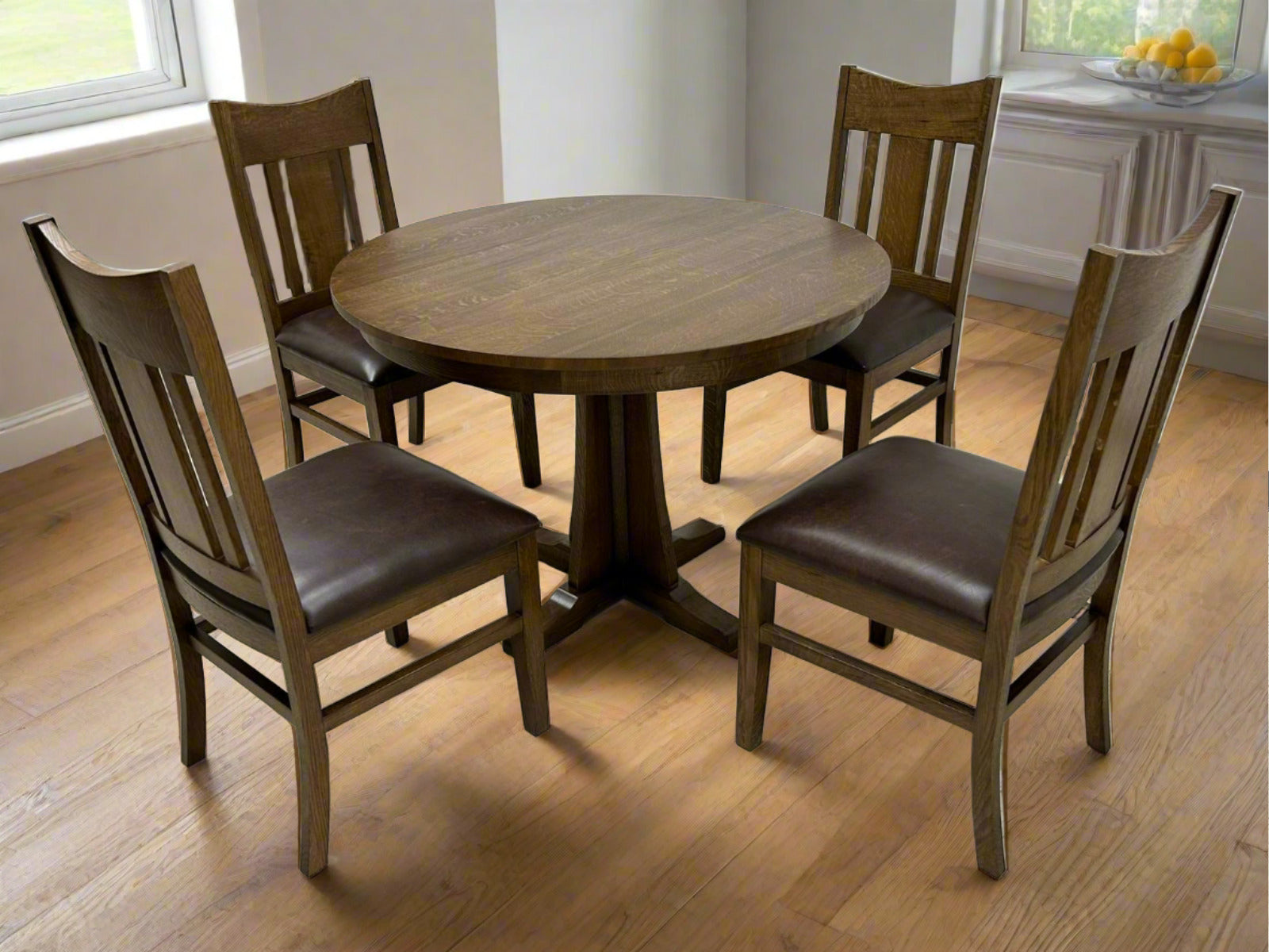 Mission Quarter Sawn Oak Round Dining Table Set - 40"