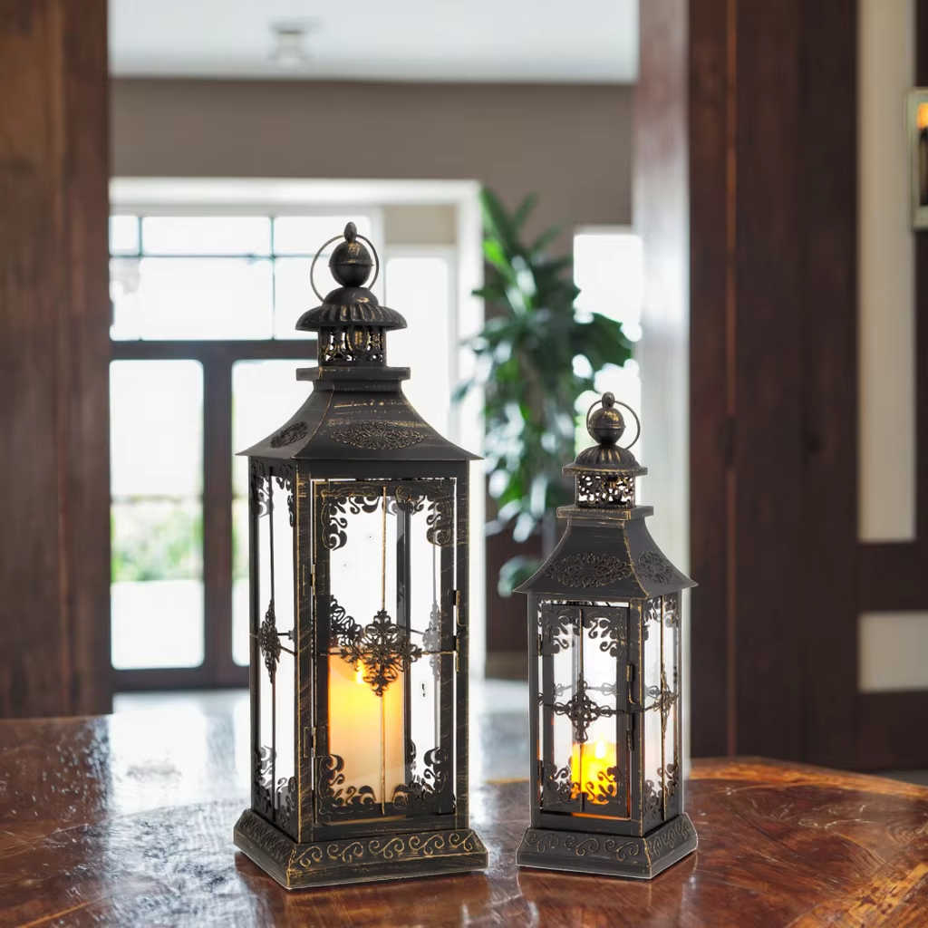 Vintage metal candle lamp (two-piece set)-2