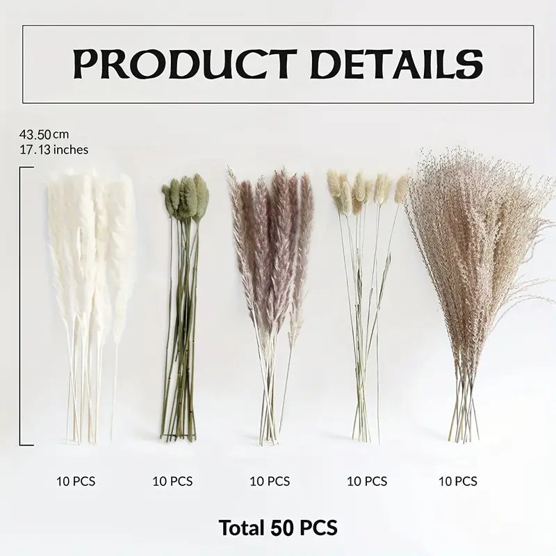 Real Touch Dried Flower Set - 50pcs Artificial Rabbit Tail Reed Set (90cm)-4