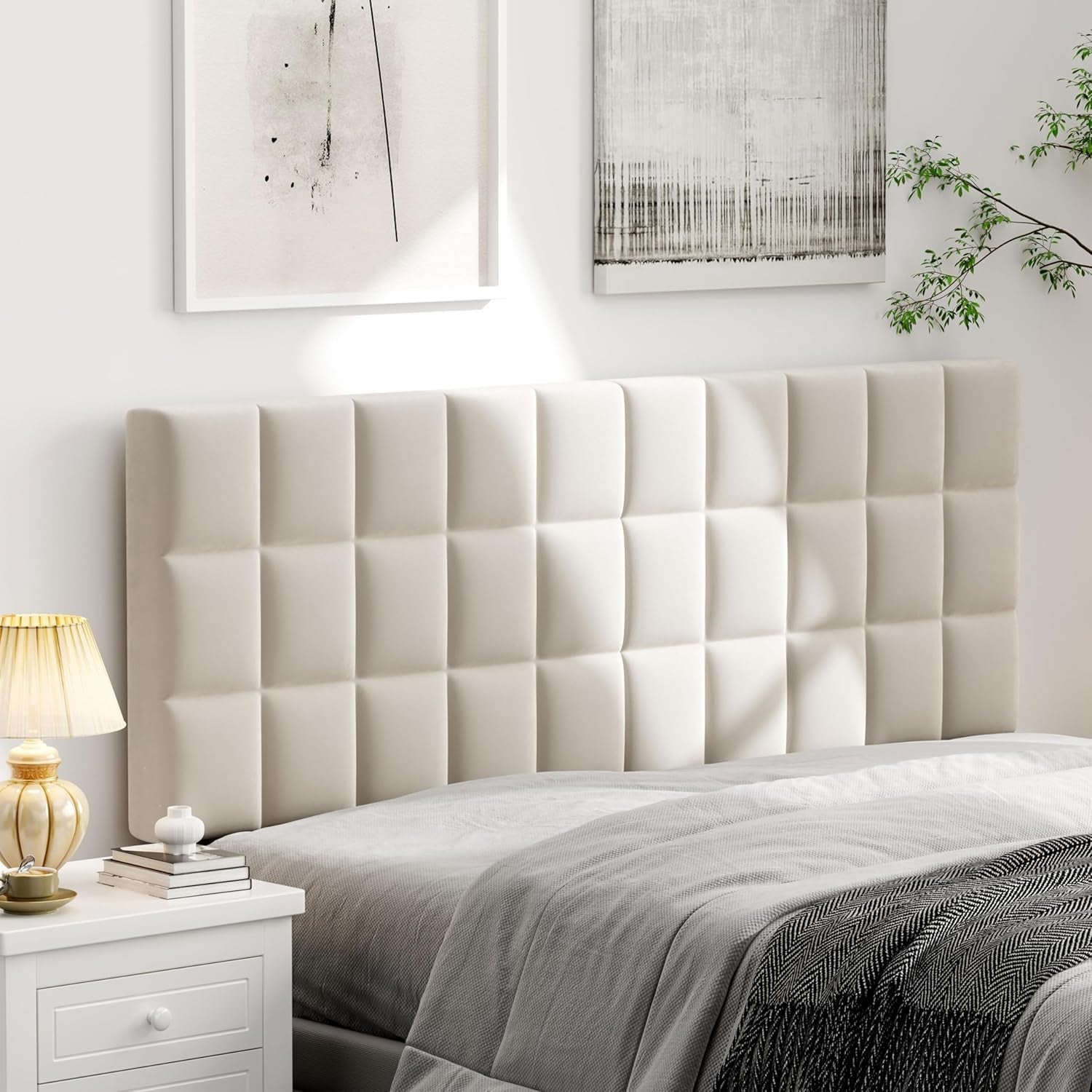 Velvet Tufted King Size Headboard with Adjustable Height