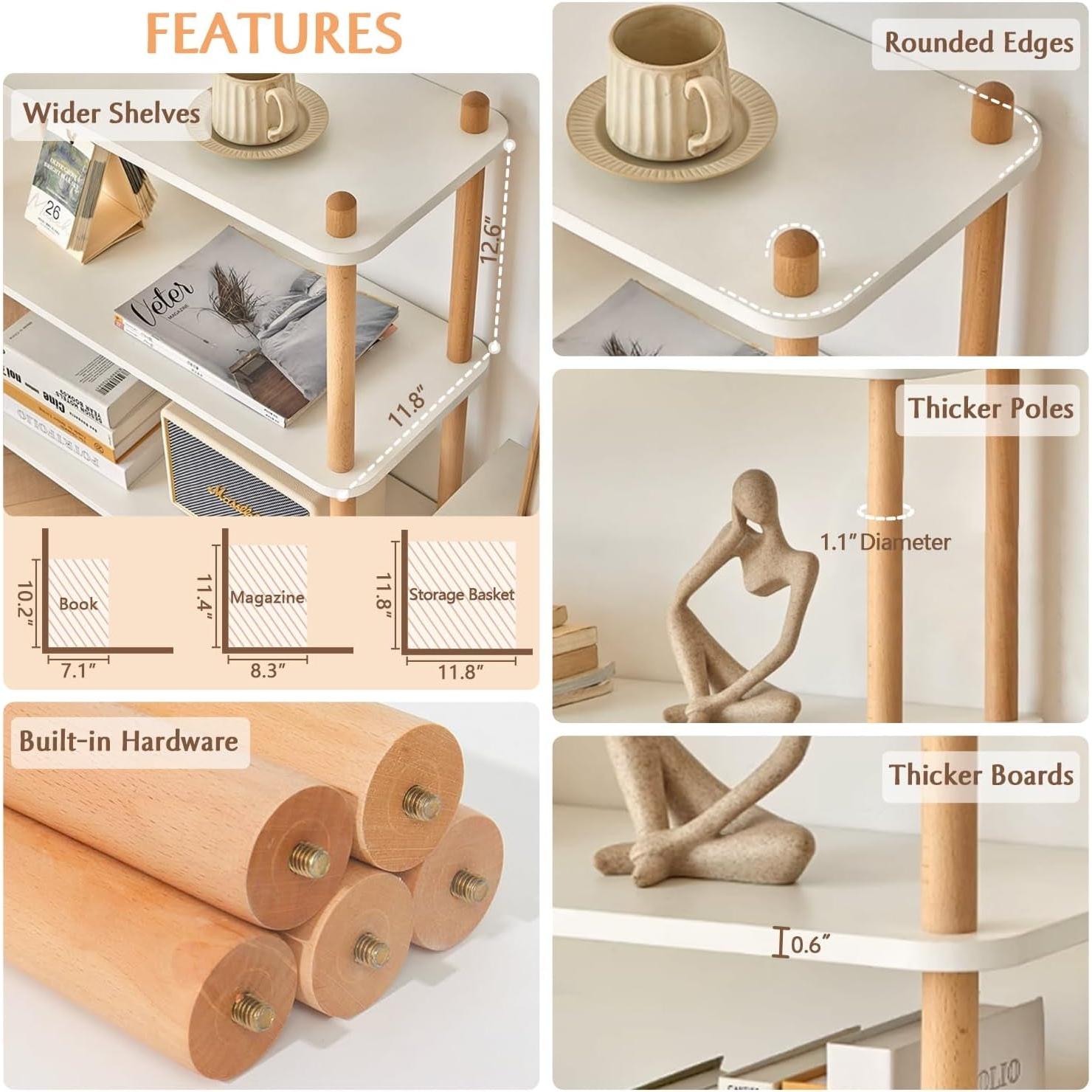 Three Tier White Bookcase Free Standing Display Rack