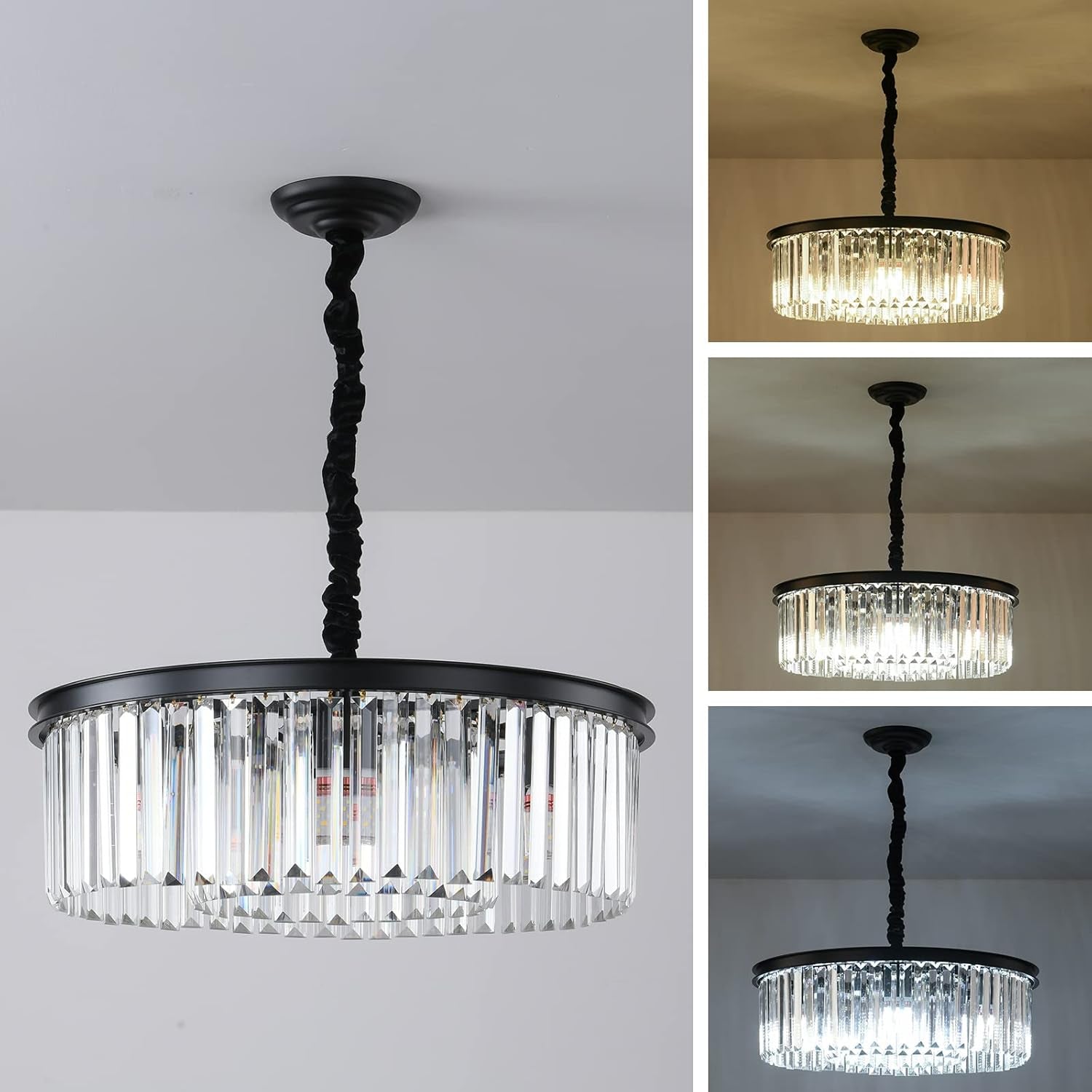 Black Crystal Chandelier Two Tier Flushmount Ceiling-2