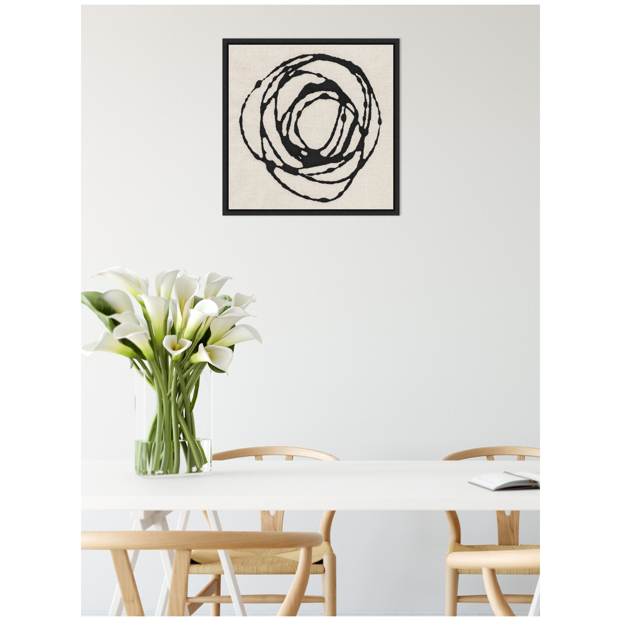 Sylvie Flowing Circle Abstract Framed Canvas by The Creative Bunch Studio