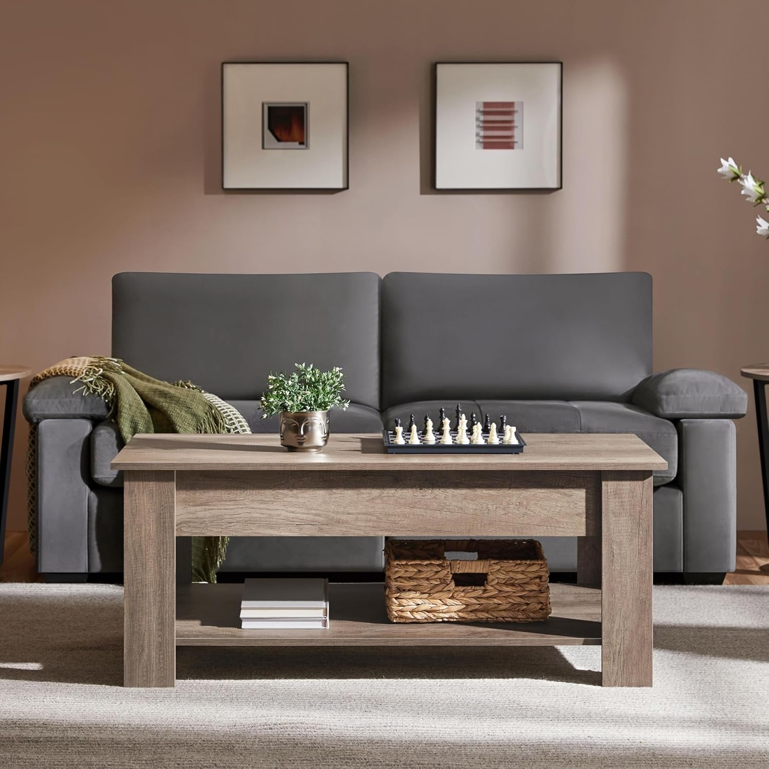 Lift Top Coffee Table With Hidden Compartment Grey