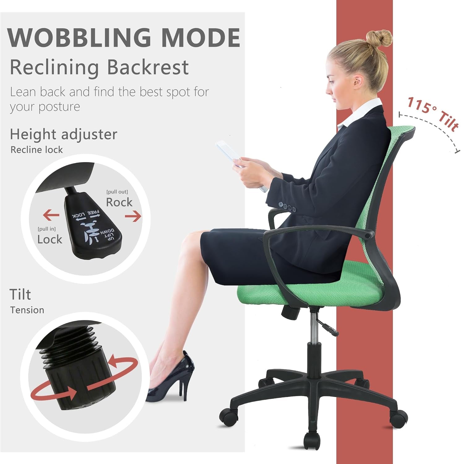 Green Ergonomic Mesh Office Gaming Chair With Lumbar Support