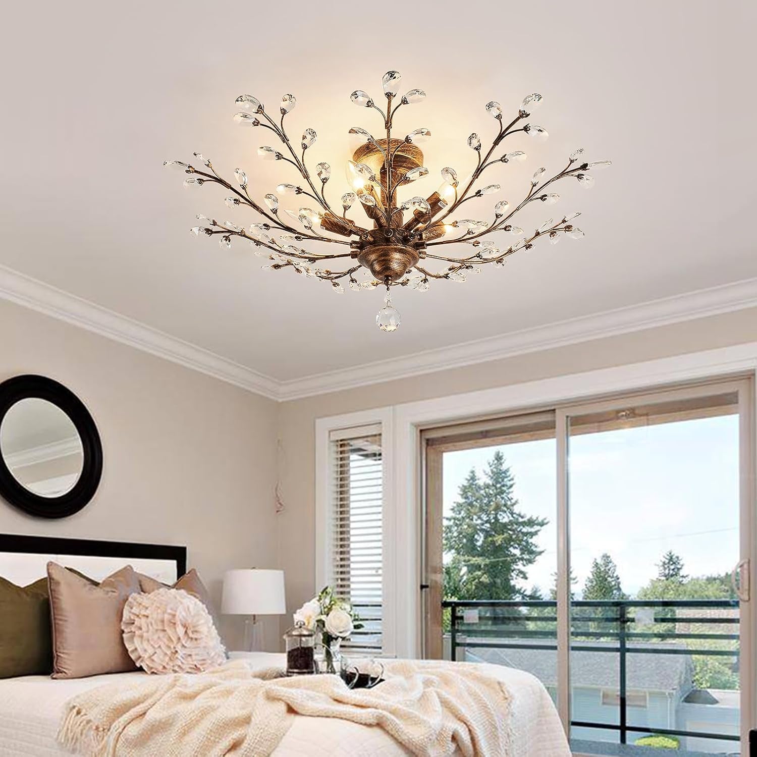 Five Light Vintage Crystal Chandelier Bronze Fixture-1