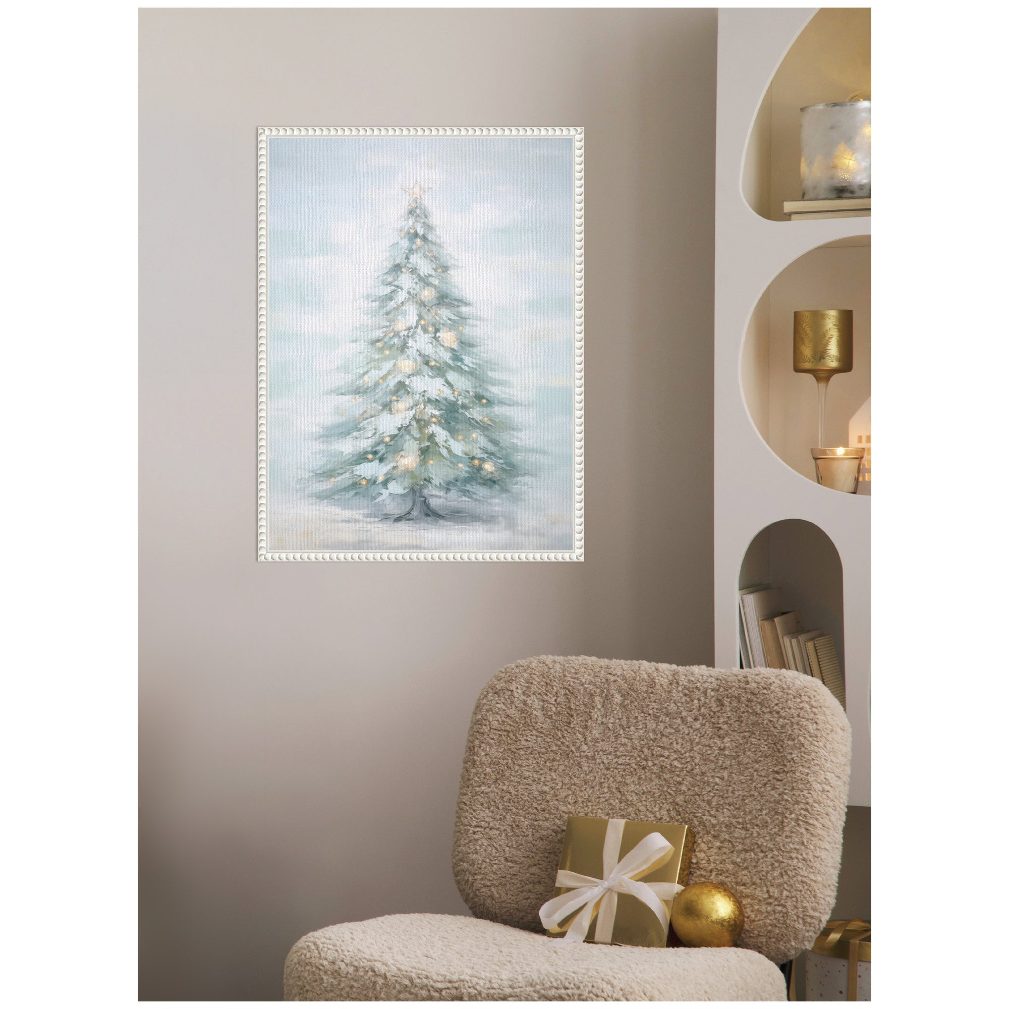 Sylvie Beaded Pastel Tree Framed Canvas by The Creative Bunch Studio