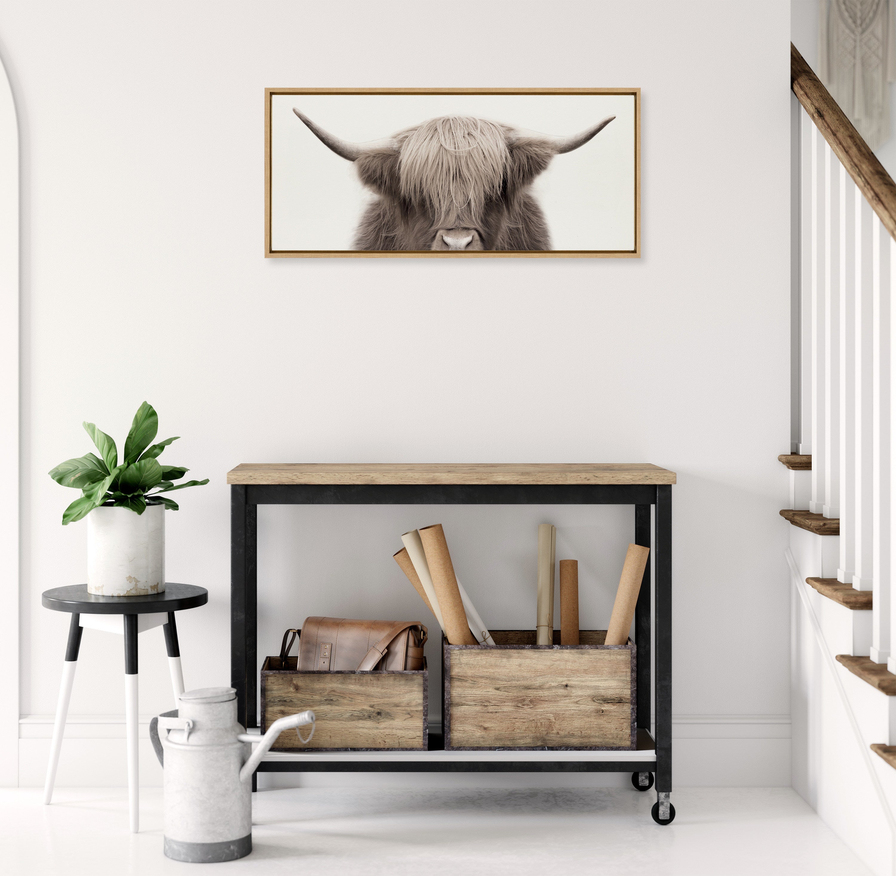 Sylvie Hey Dude Highland Cow Color Framed Canvas by The Creative Bunch Studio