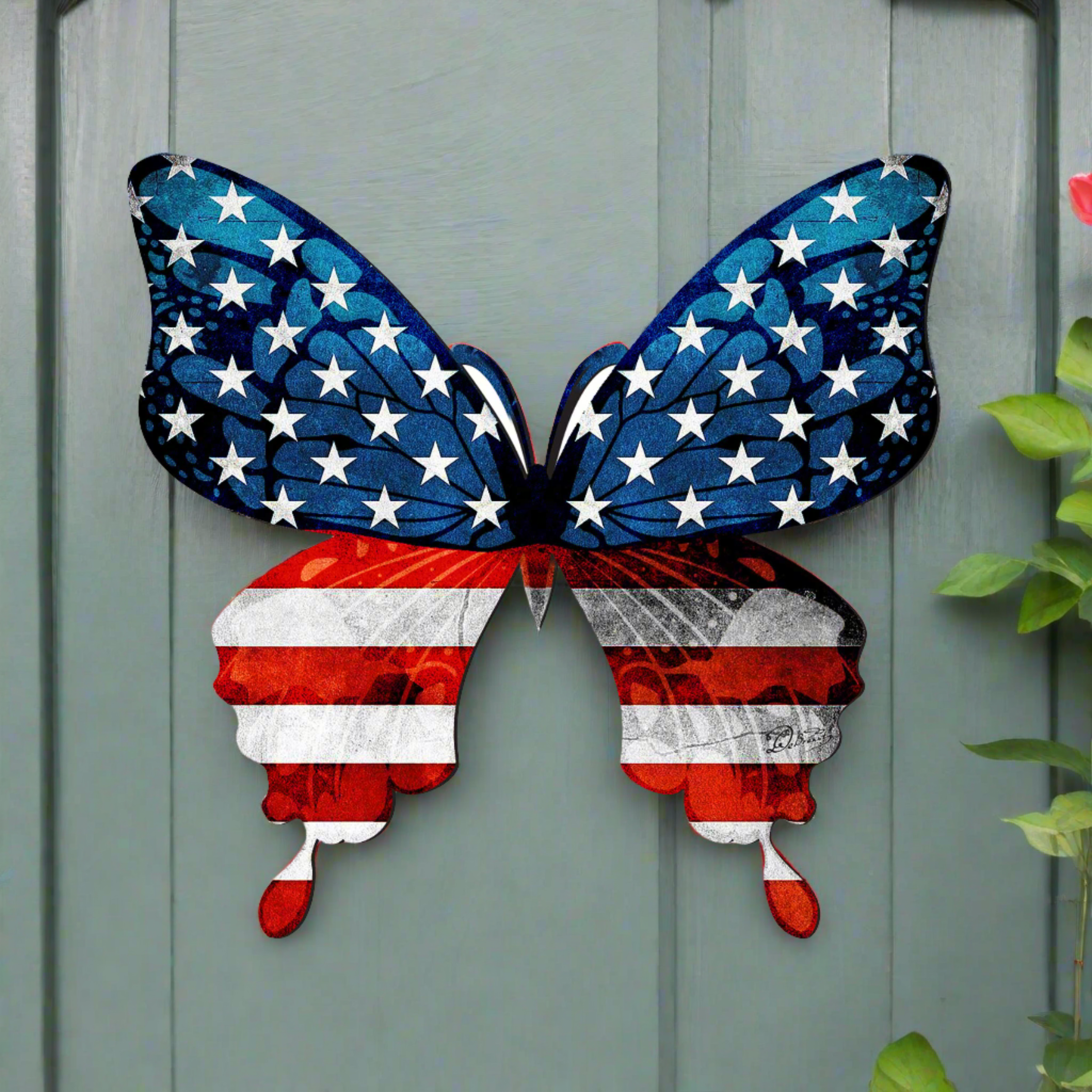 USA Butterfly Holiday Door Decor by G. DeBrekht | American Christmas Decor - 8187127H