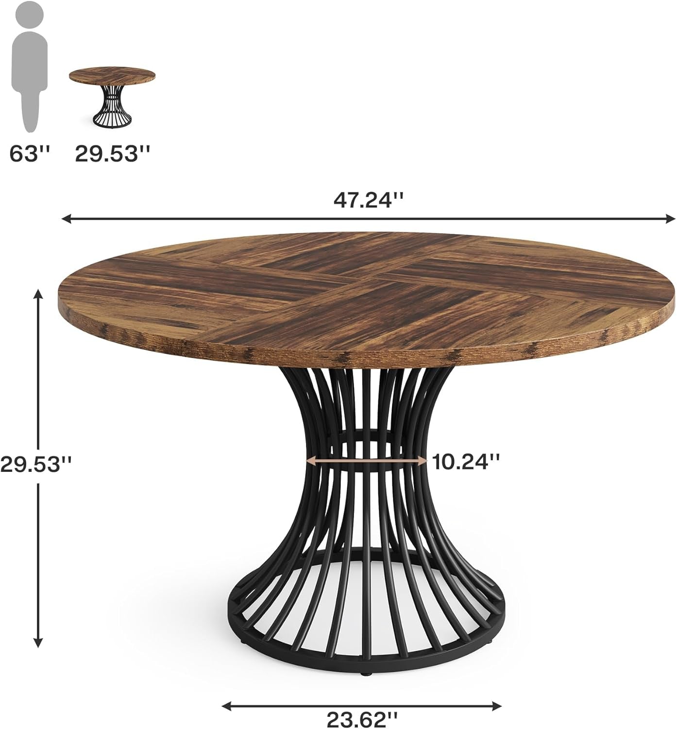 Round Dining Table 47 Inch Metal Base For Kitchen And Dining