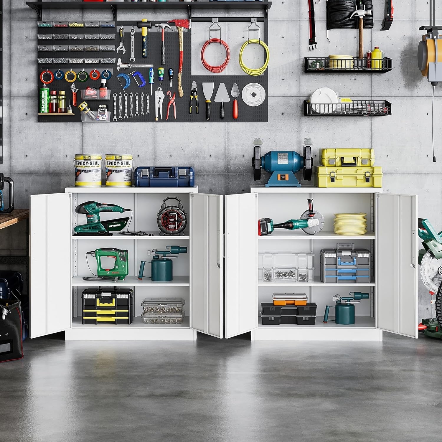 Lockable Metal Cabinet With 2 Doors And Adjustable Shelves