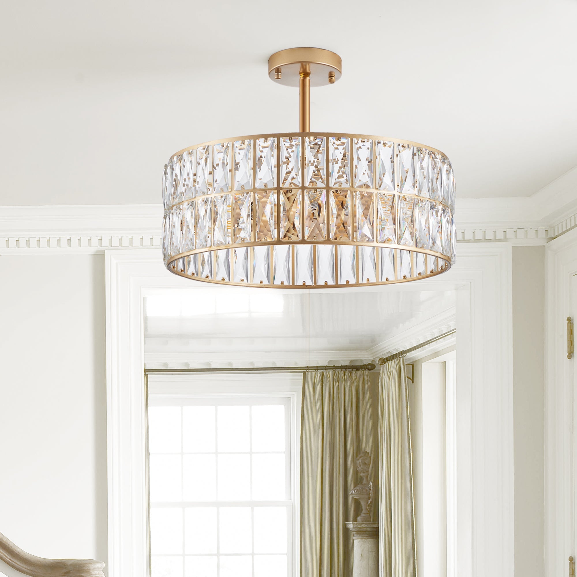 18' Golden Modern Crystal Drum Chandelier - 6-Light Pendant Lighting