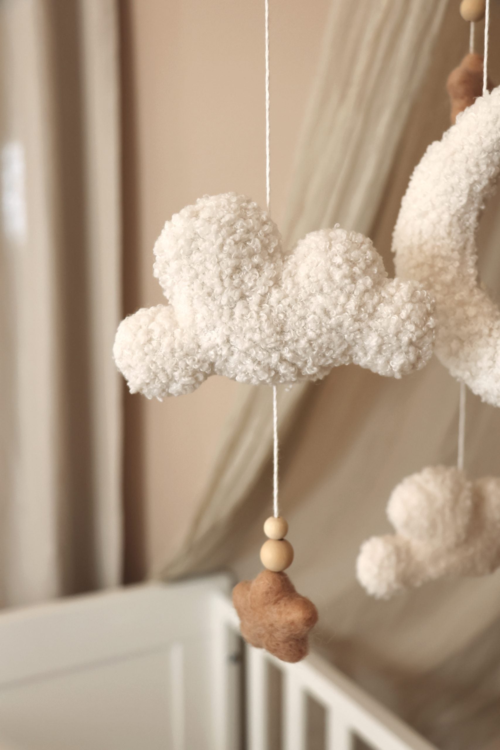 Complete set Handmade fluffy clouds baby mobile (Mobile + Arm + Box)-3