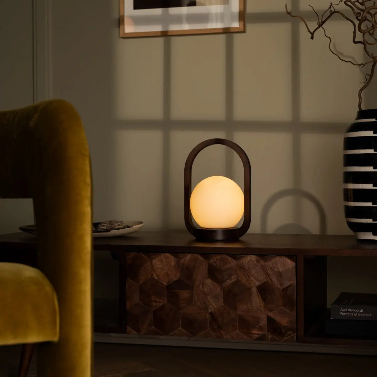 Skye Dark Brown Wooden Cordless Lamp | Rechargeable & Dimmable Design-4