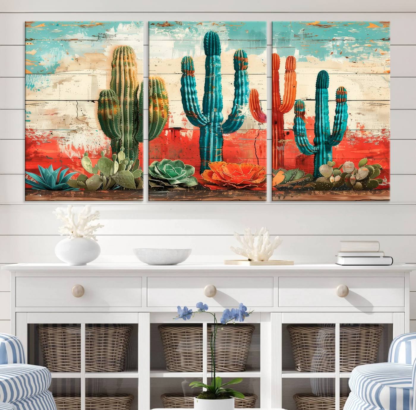 Colorful Cacti Wall Art – Framed Vibrant Succulent Canvas