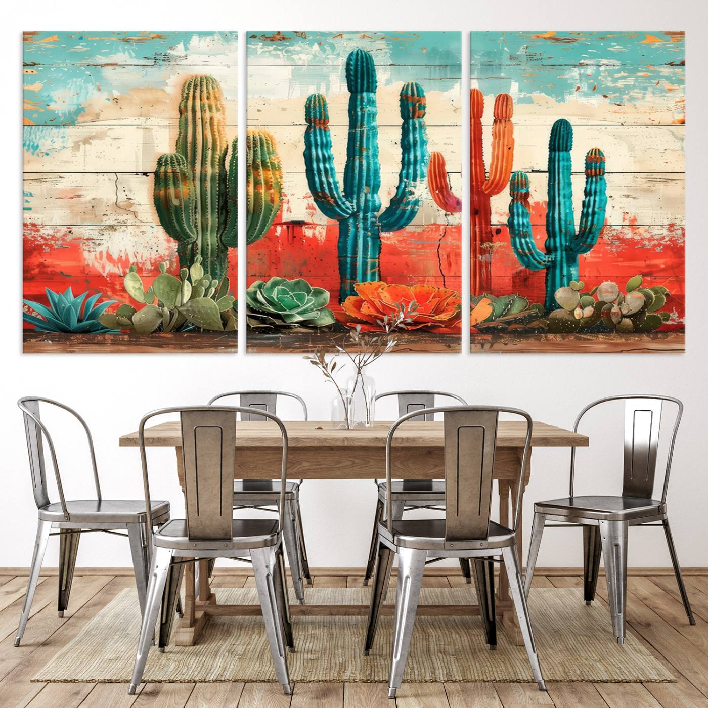 Colorful Cacti Wall Art – Framed Vibrant Succulent Canvas