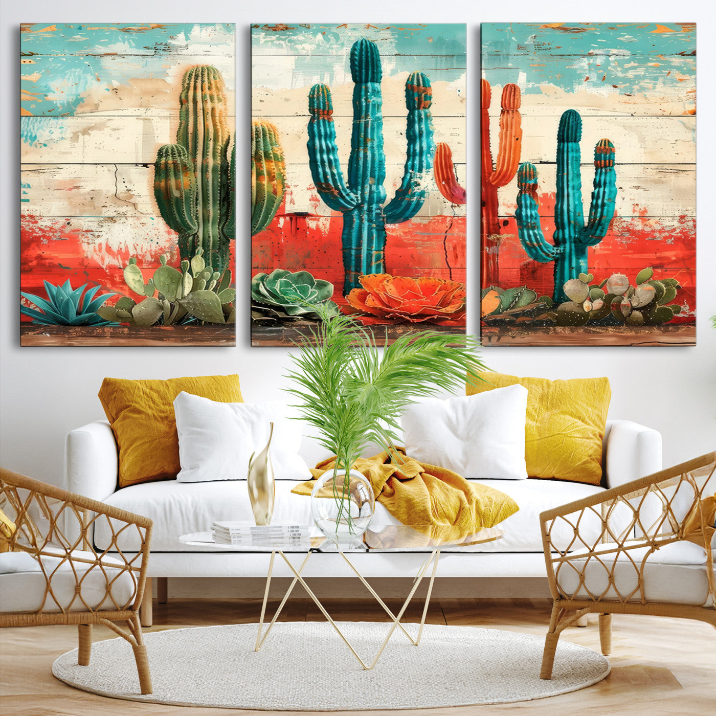 Colorful Cacti Wall Art – Framed Vibrant Succulent Canvas