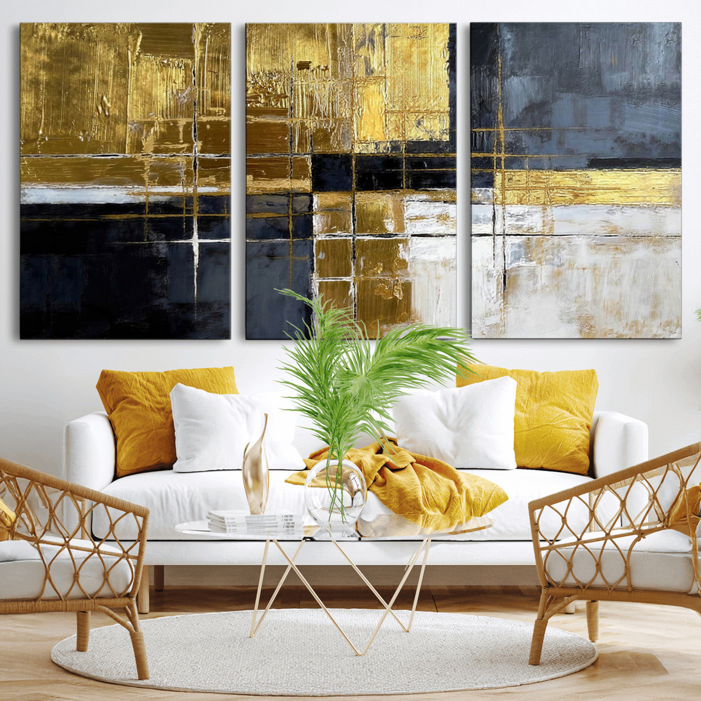 Gold Navy Abstract Wall Art Canvas Print, Modern Luxury