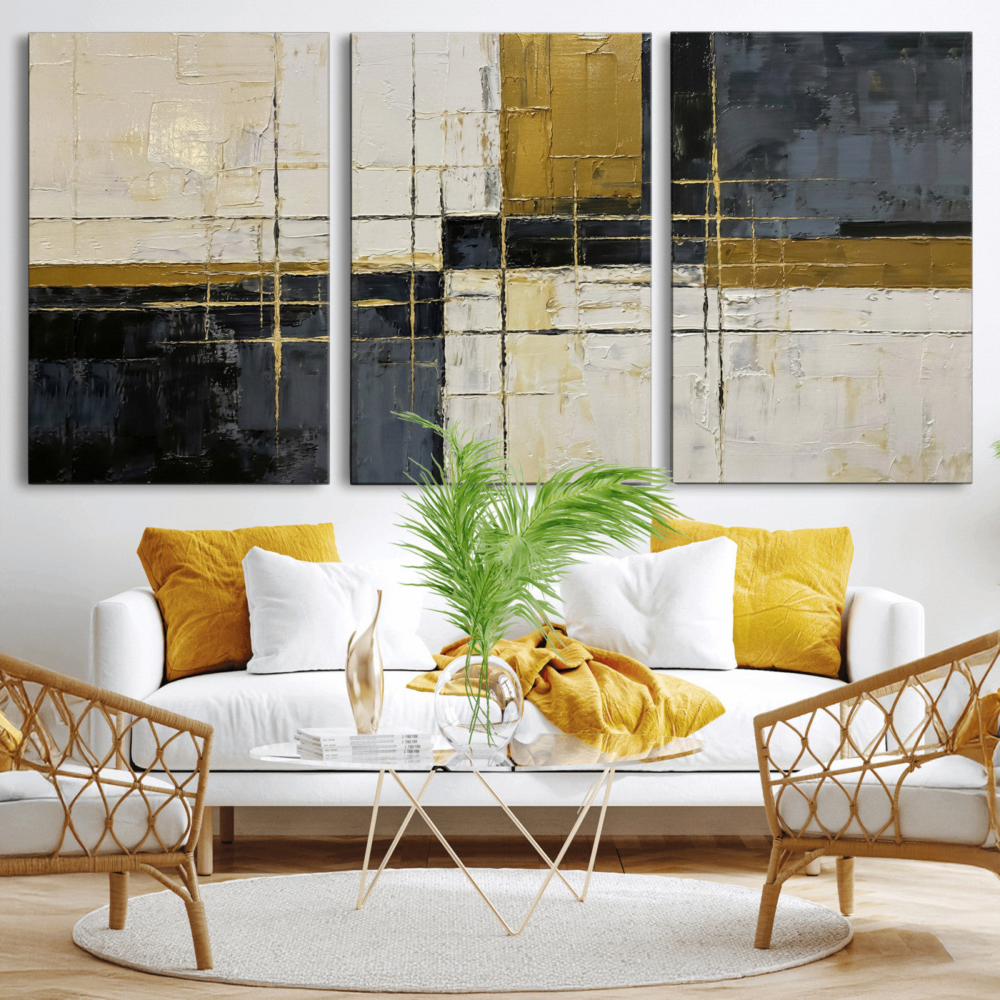 Abstract Gold and Black Wall Art Canvas Print – Modern