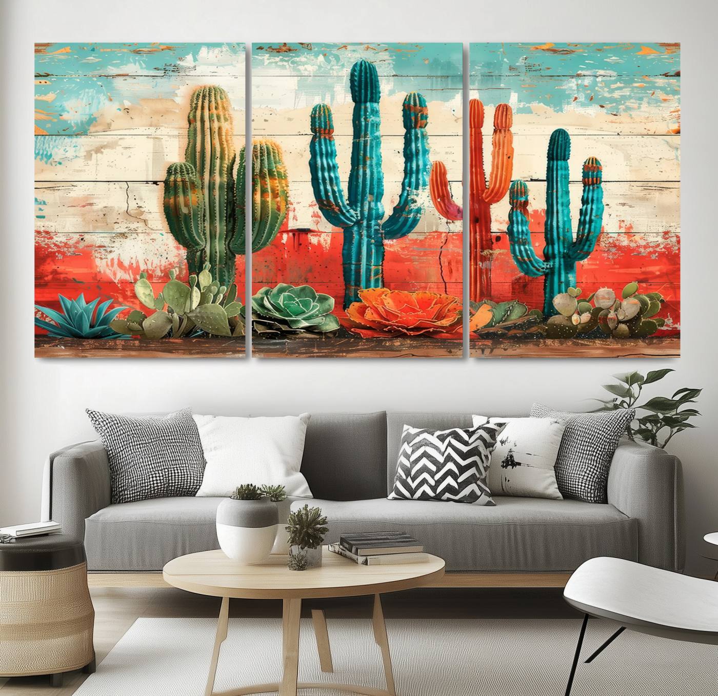 Colorful Cacti Wall Art – Framed Vibrant Succulent Canvas