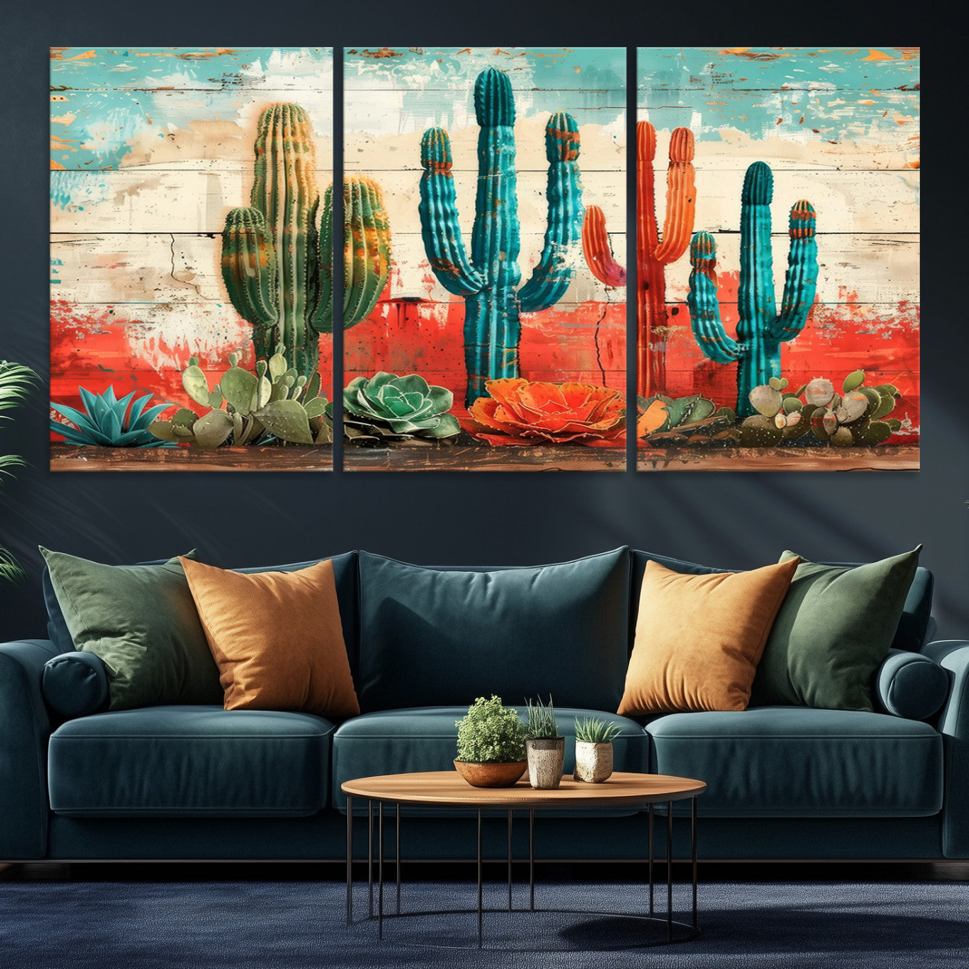 Colorful Cacti Wall Art – Framed Vibrant Succulent Canvas