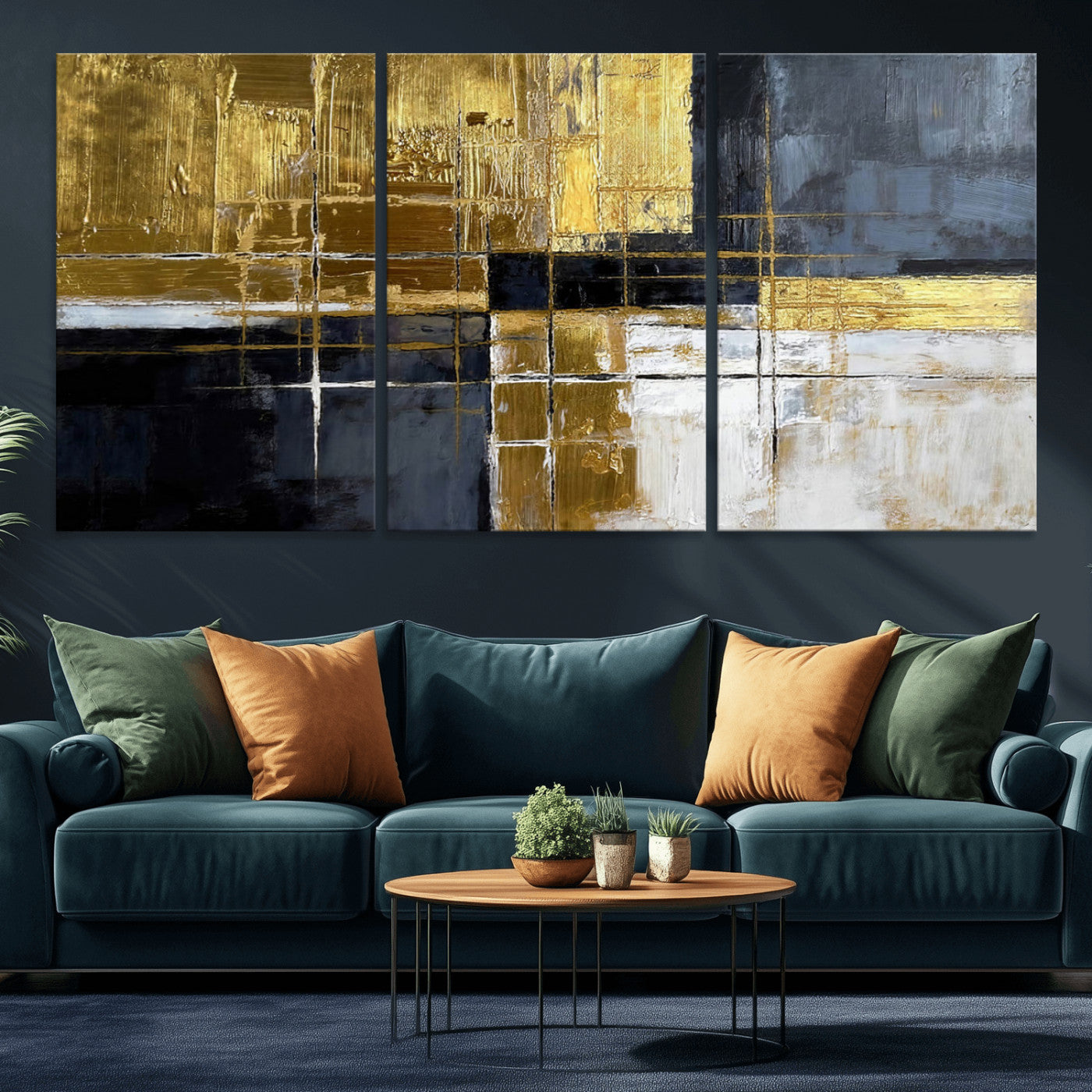 Gold Navy Abstract Wall Art Canvas Print, Modern Luxury