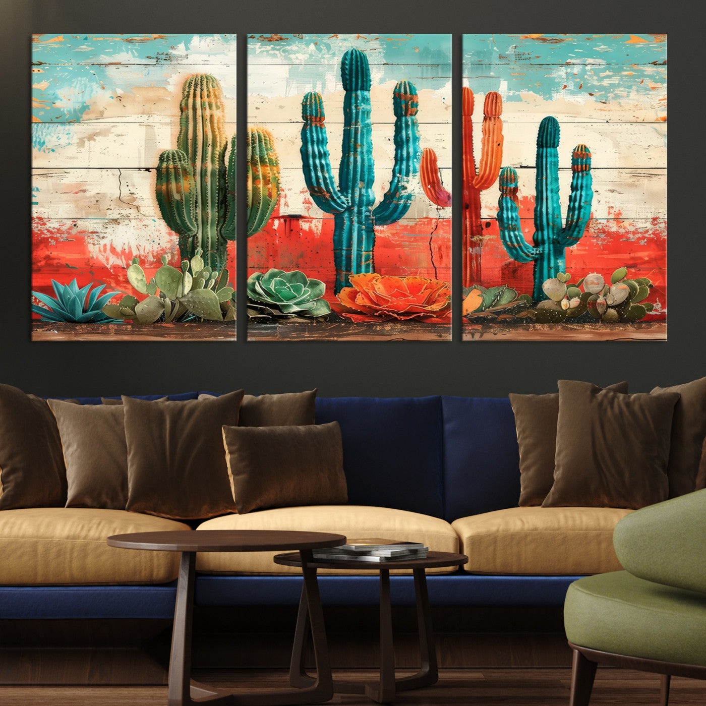 Colorful Cacti Wall Art – Framed Vibrant Succulent Canvas