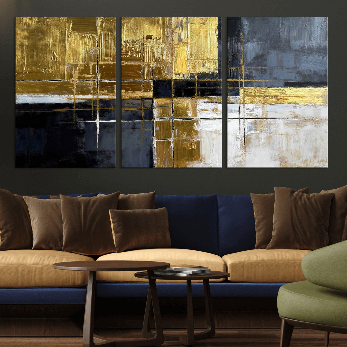 Gold Navy Abstract Wall Art Canvas Print, Modern Luxury