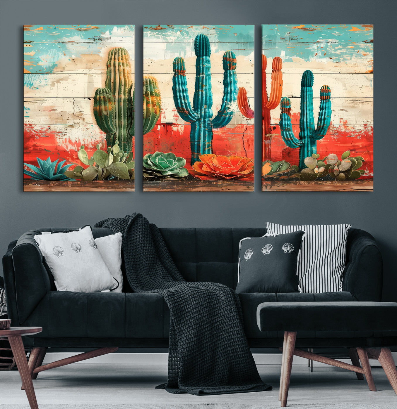 Colorful Cacti Wall Art – Framed Vibrant Succulent Canvas