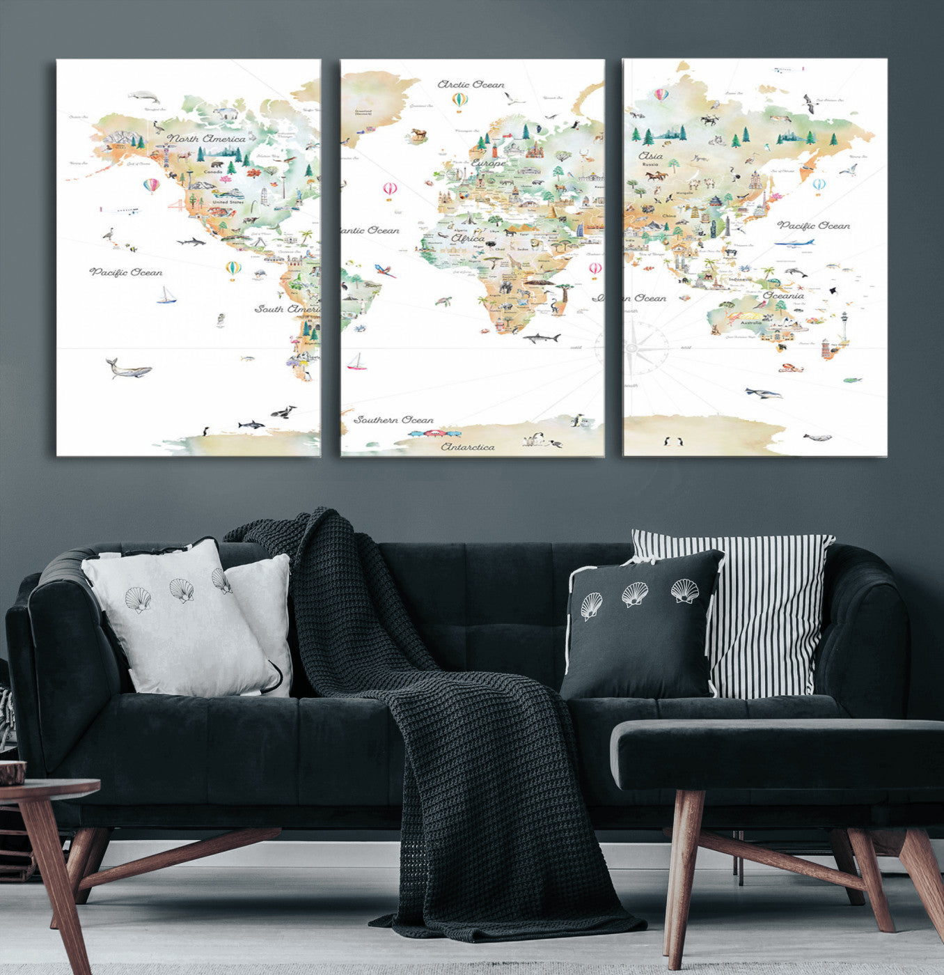 Animal World Map for Kids Room Decor