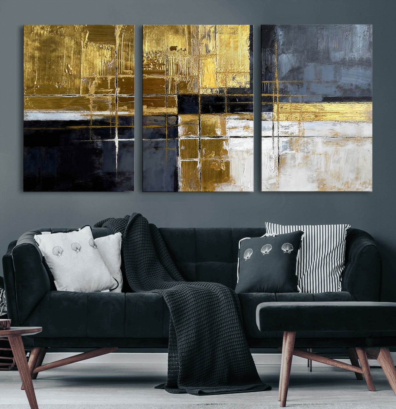 Gold Navy Abstract Wall Art Canvas Print, Modern Luxury