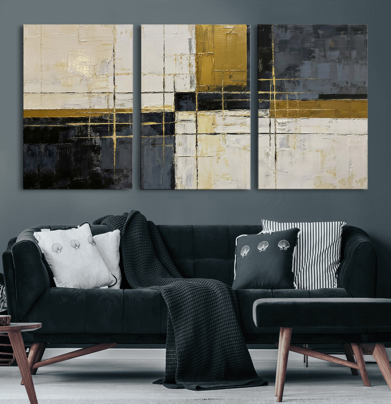 Abstract Gold and Black Wall Art Canvas Print – Modern