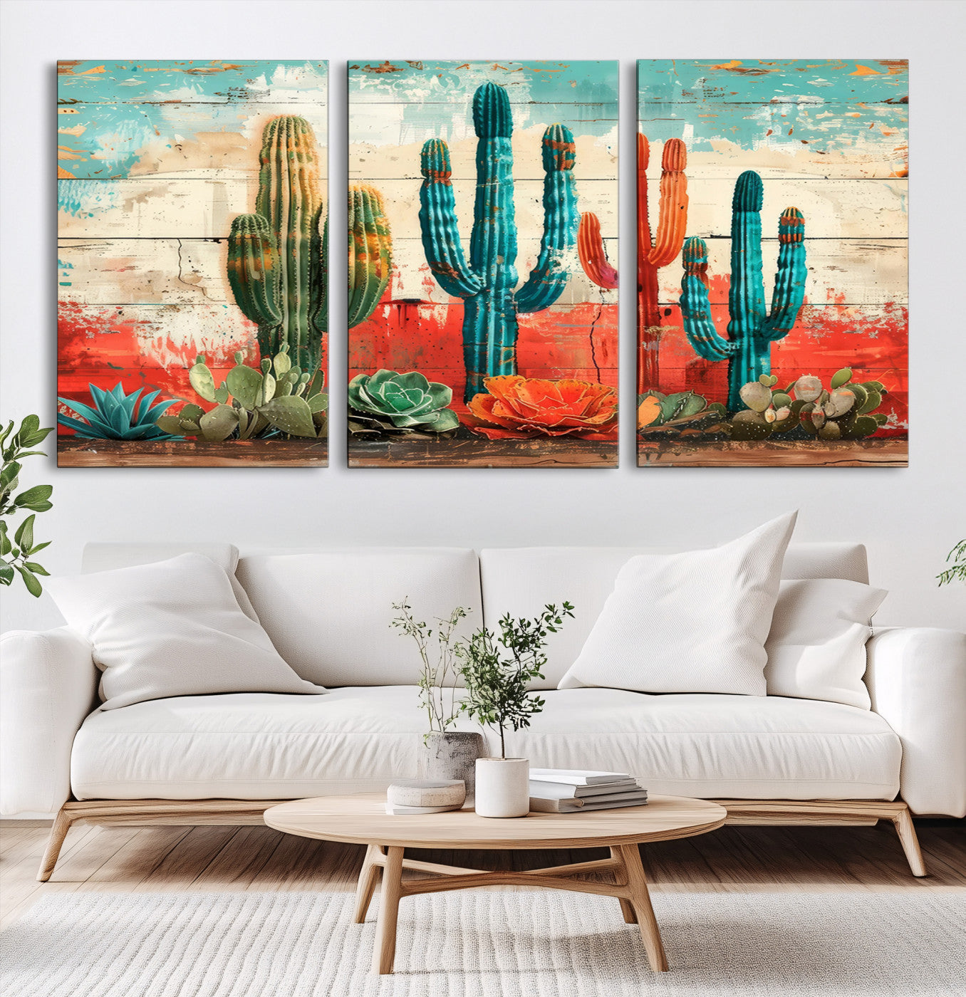 Colorful Cacti Wall Art – Framed Vibrant Succulent Canvas