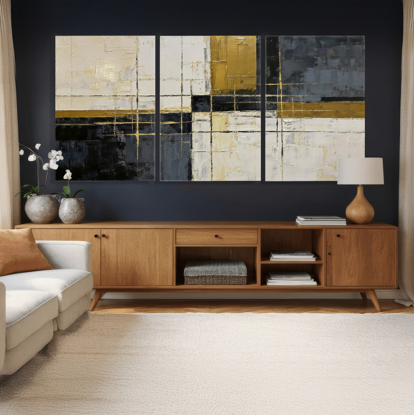 Abstract Gold and Black Wall Art Canvas Print – Modern