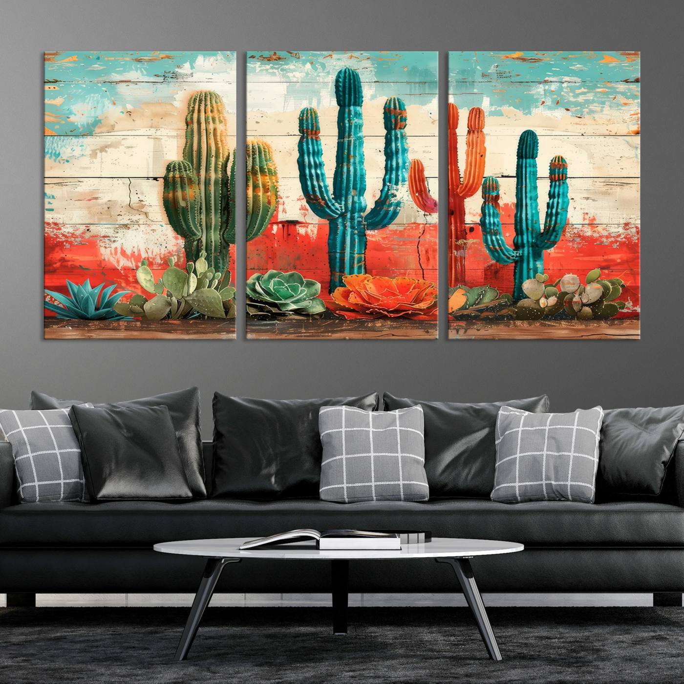 Colorful Cacti Wall Art – Framed Vibrant Succulent Canvas