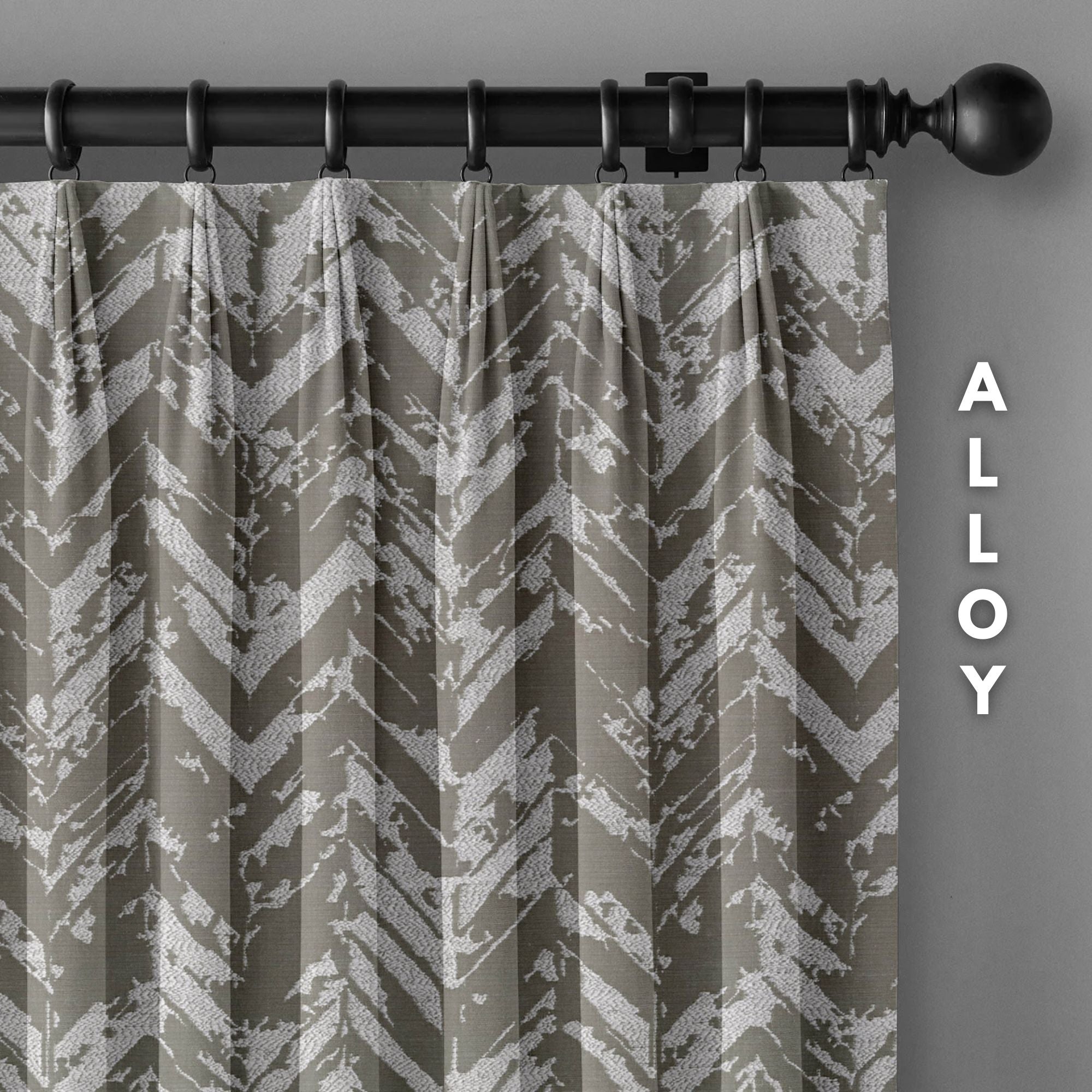 Chevron Geometric Print Linen Blend Curtains | Pinch & Euro Pleats | Standard & Custom Sizes-3