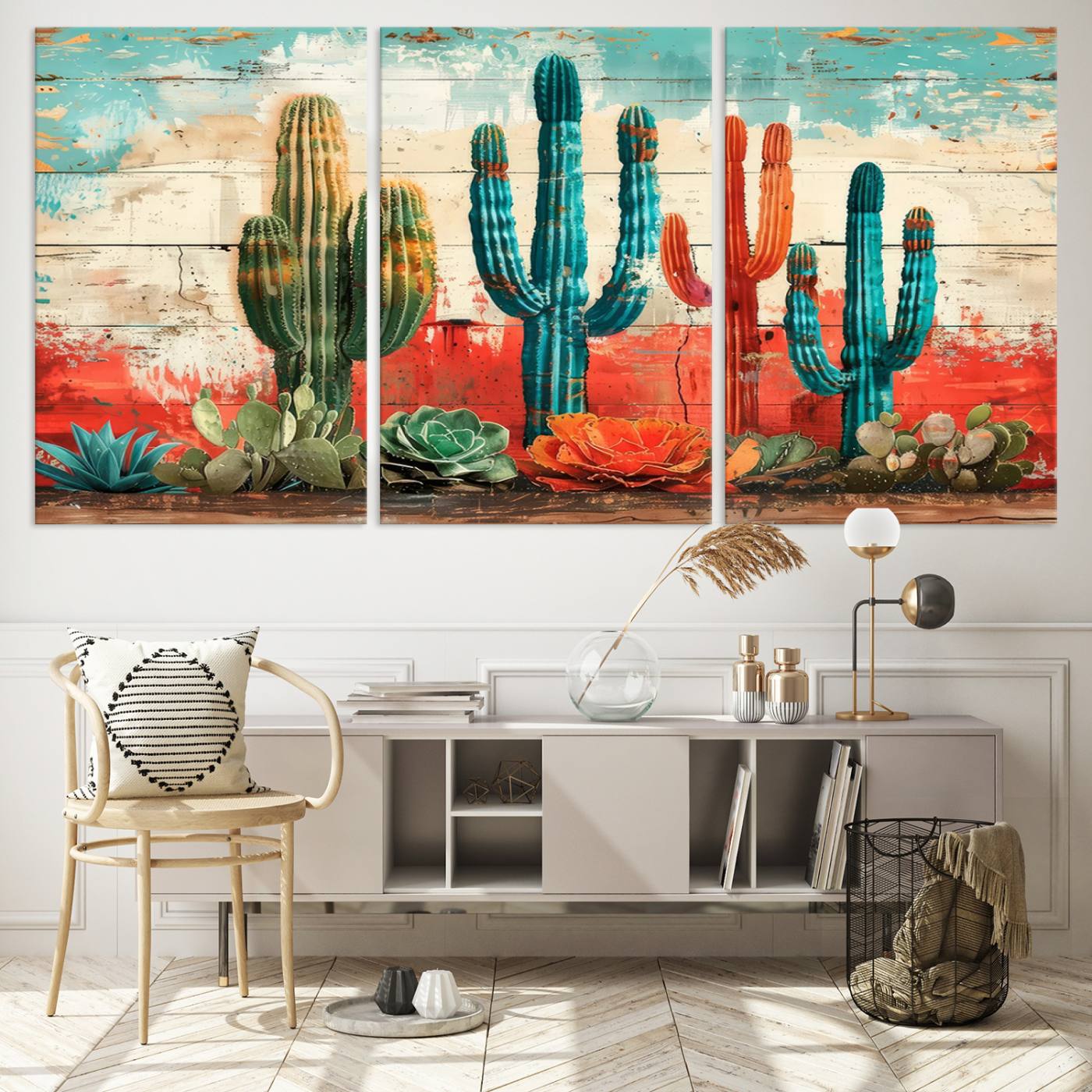 Colorful Cacti Wall Art – Framed Vibrant Succulent Canvas