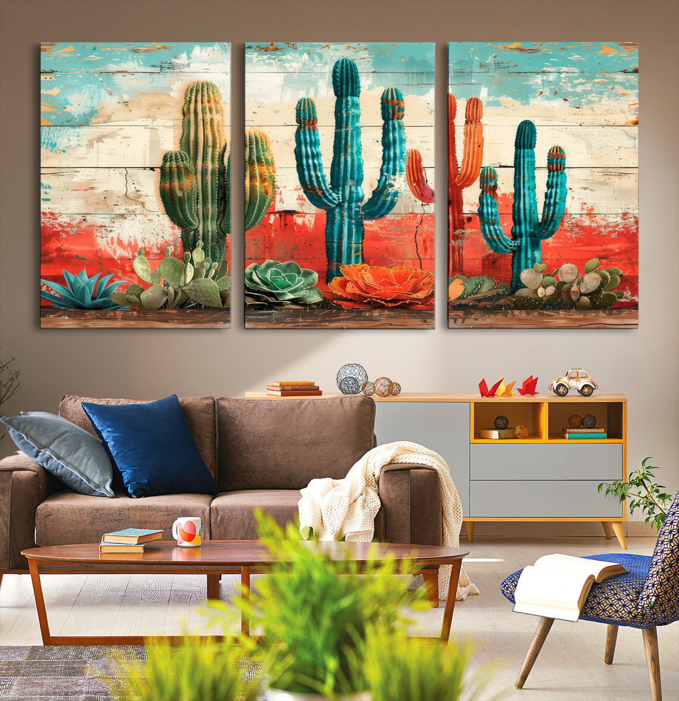 Colorful Cacti Wall Art – Framed Vibrant Succulent Canvas