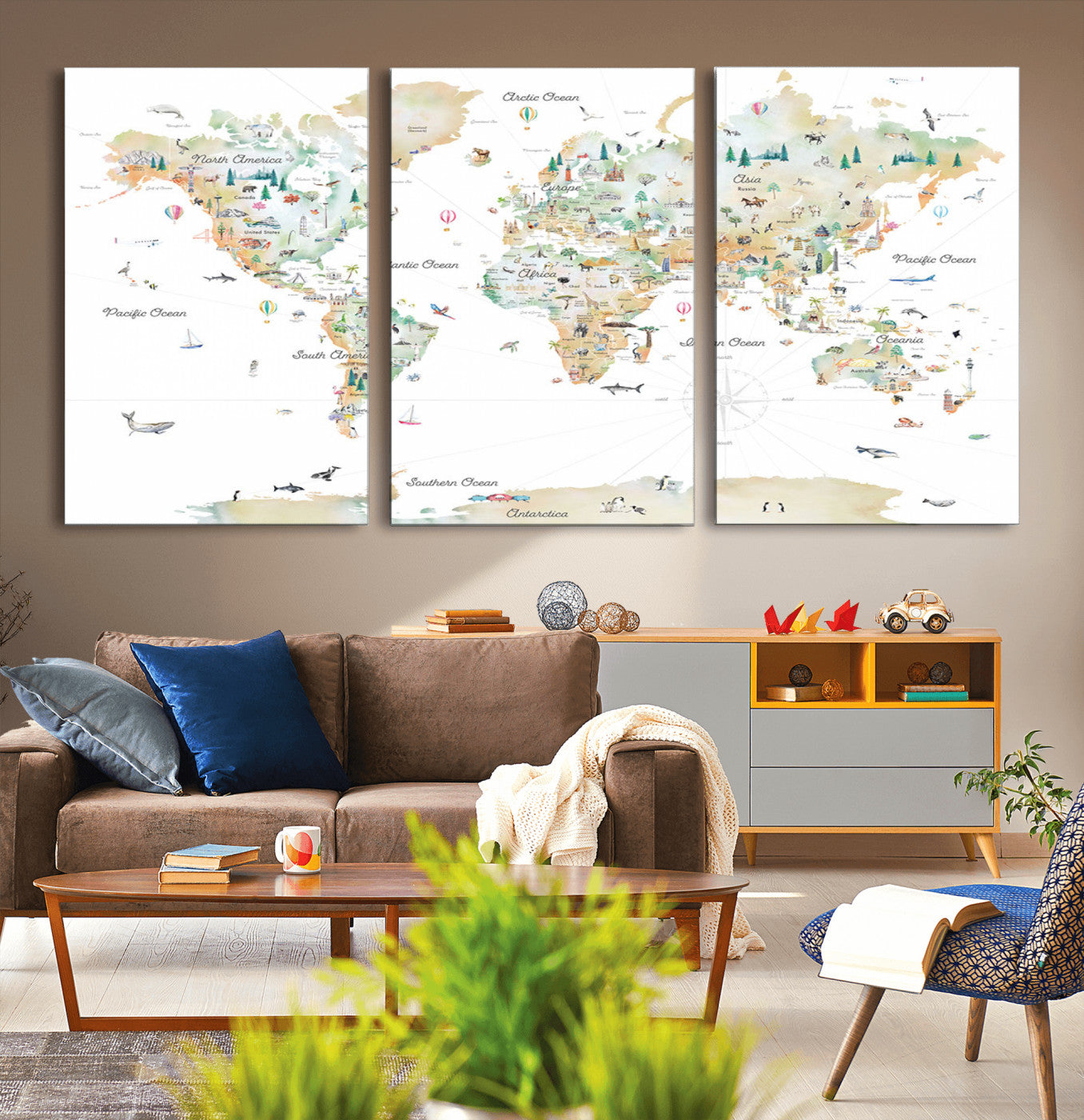 Animal World Map for Kids Room Decor
