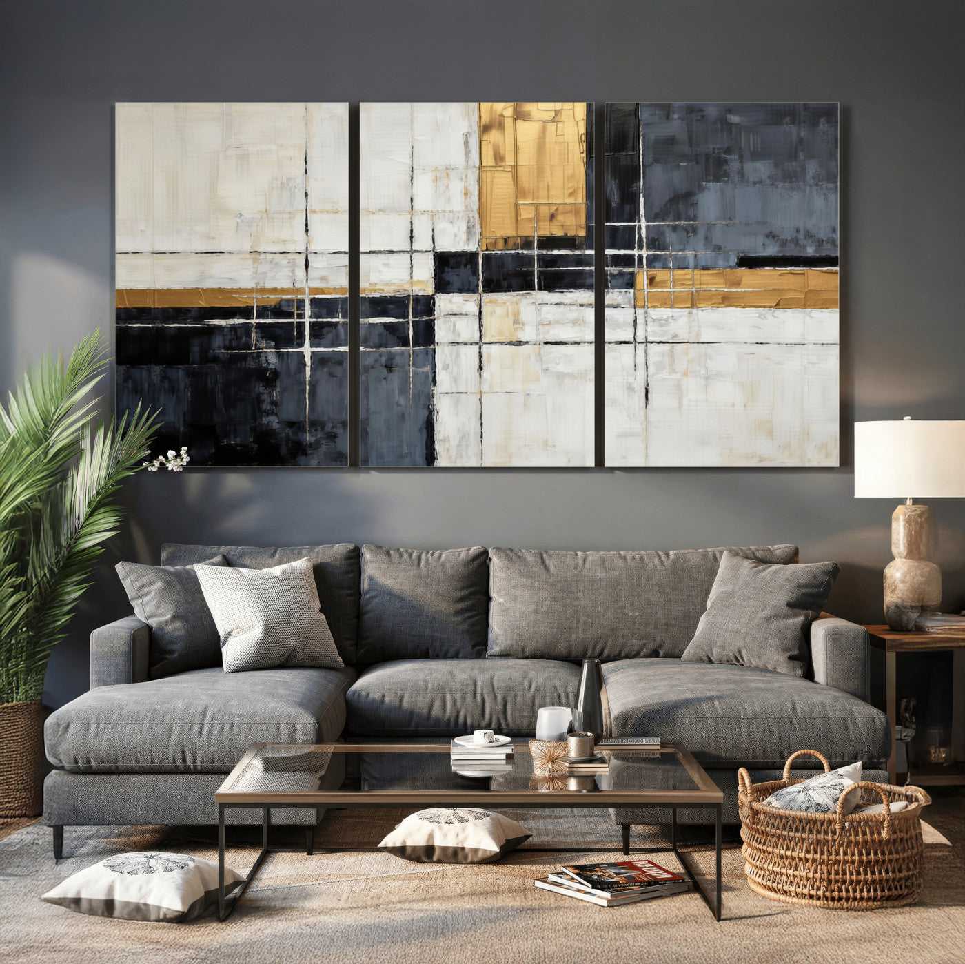 Gold Abstract Wall Art Canvas Print, Modern Luxury Geometric