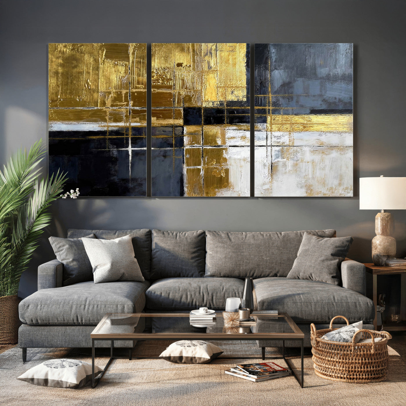 Gold Navy Abstract Wall Art Canvas Print, Modern Luxury