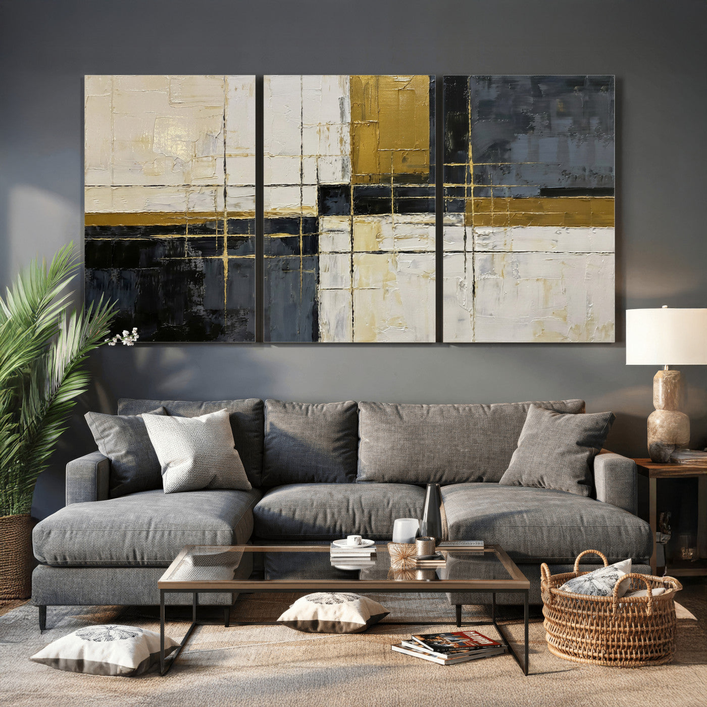 Abstract Gold and Black Wall Art Canvas Print – Modern